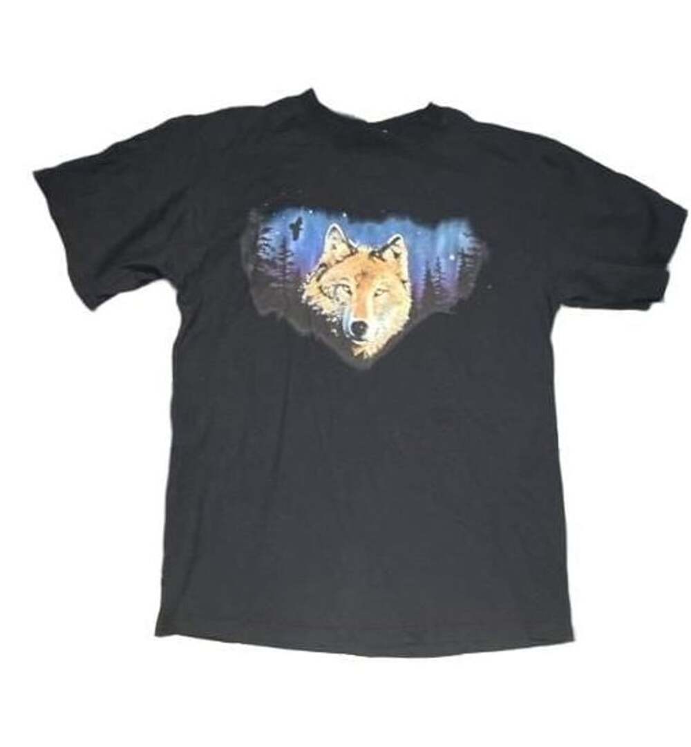 Anvil Wolf Graphic T-Shirt Size L Black Nature Wildlife Print